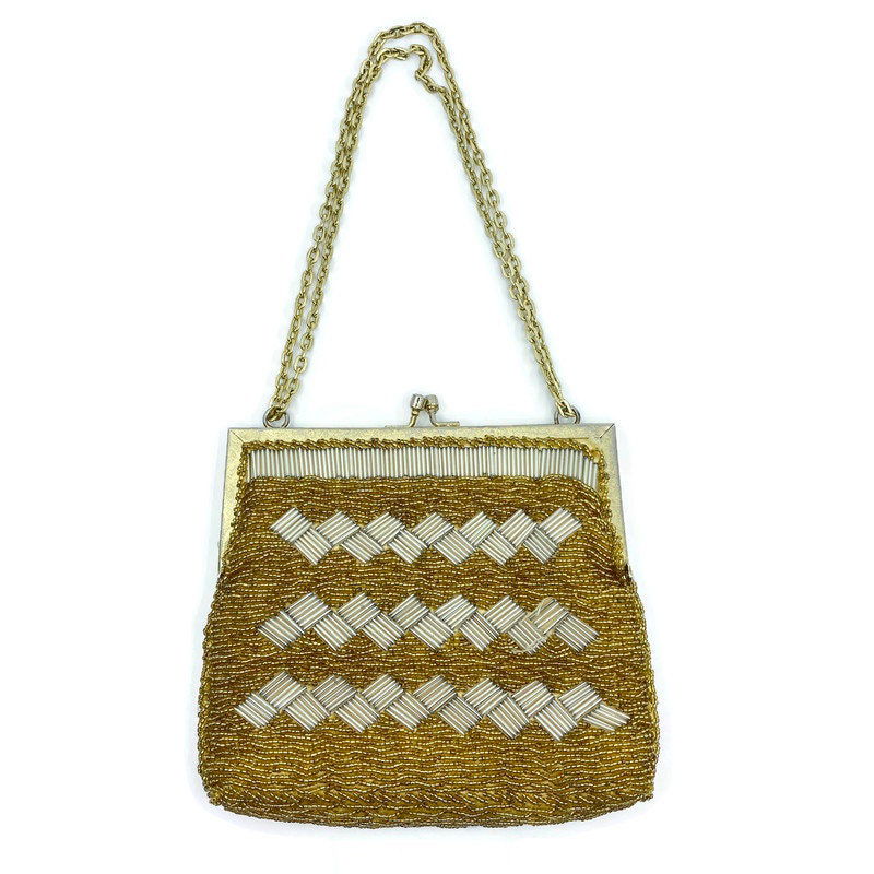 Vintage Gold Beaded Purse Made in Hong Kong - Duckwells
