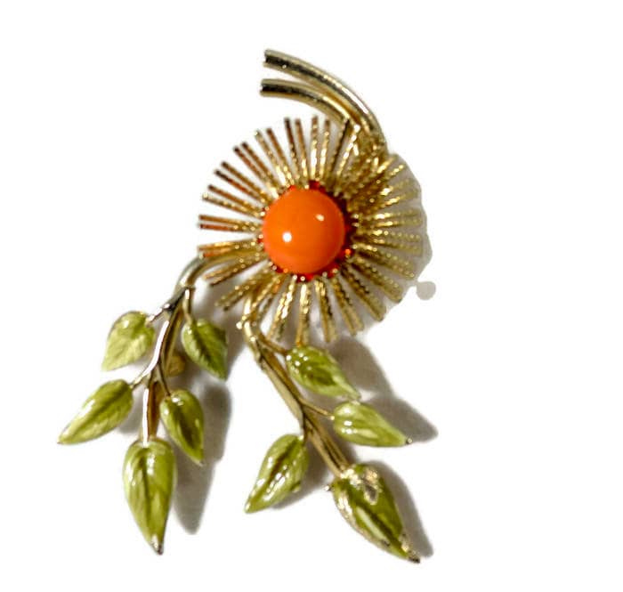 Vintage Gold and Orange Flower Pin - Duckwells