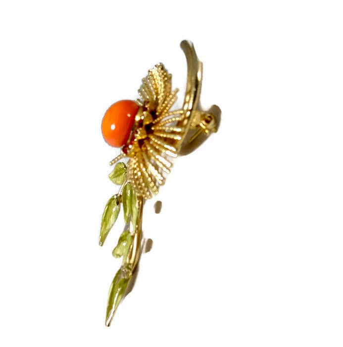 Vintage Gold and Orange Flower Pin - Duckwells