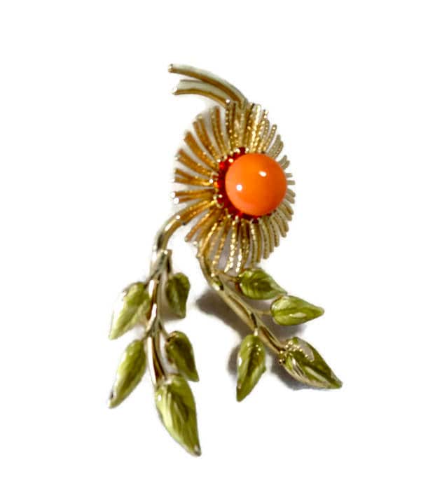 Vintage Gold and Orange Flower Pin - Duckwells