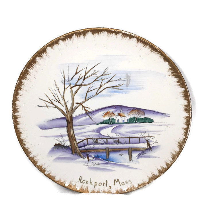 Vintage Hand Painted Rockport Massachusetts Souvenir Plate - Duckwells