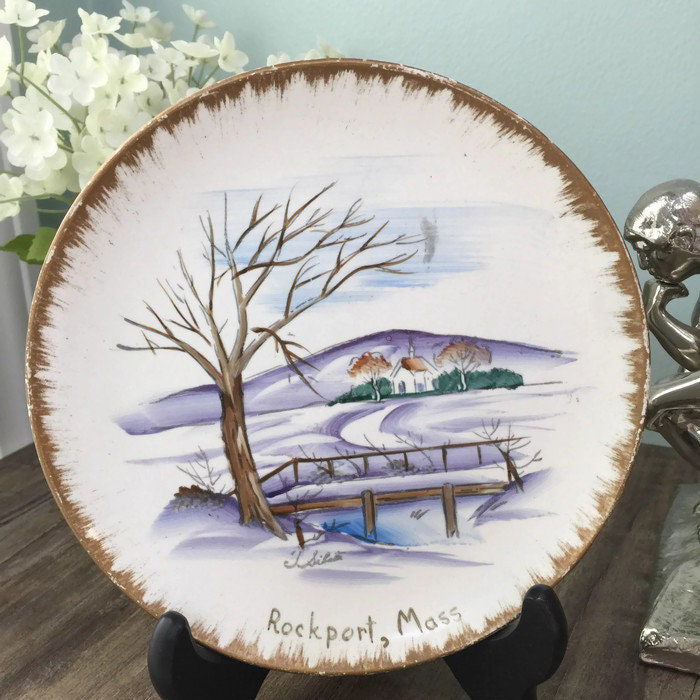 Vintage Hand Painted Rockport Massachusetts Souvenir Plate - Duckwells