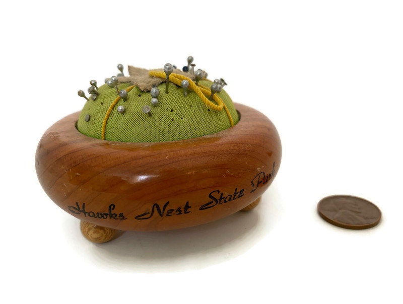 Vintage Hawks Nest State Park Souvenir Wood Pincushion - Duckwells