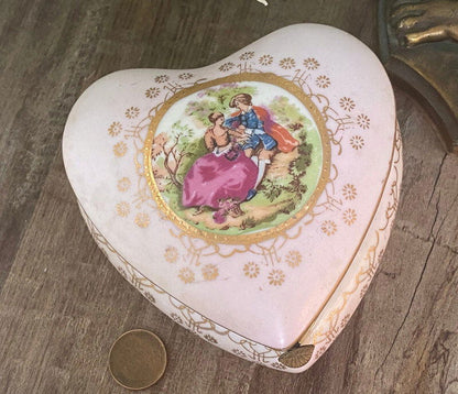 Vintage Heart Shaped Porcelain Trinket Box - Duckwells
