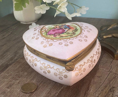 Vintage Heart Shaped Porcelain Trinket Box - Duckwells
