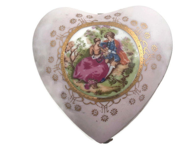 Vintage Heart Shaped Porcelain Trinket Box - Duckwells