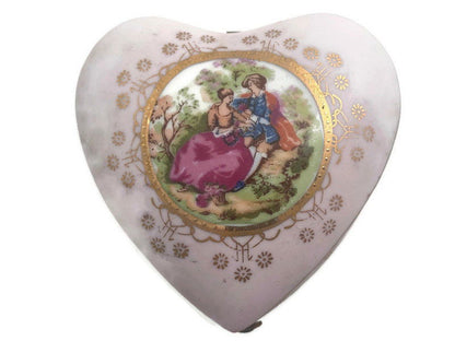 Vintage Heart Shaped Porcelain Trinket Box - Duckwells