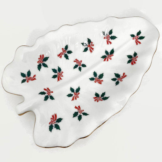 Vintage Lefton White Ceramic Christmas Tree Dish - Duckwells