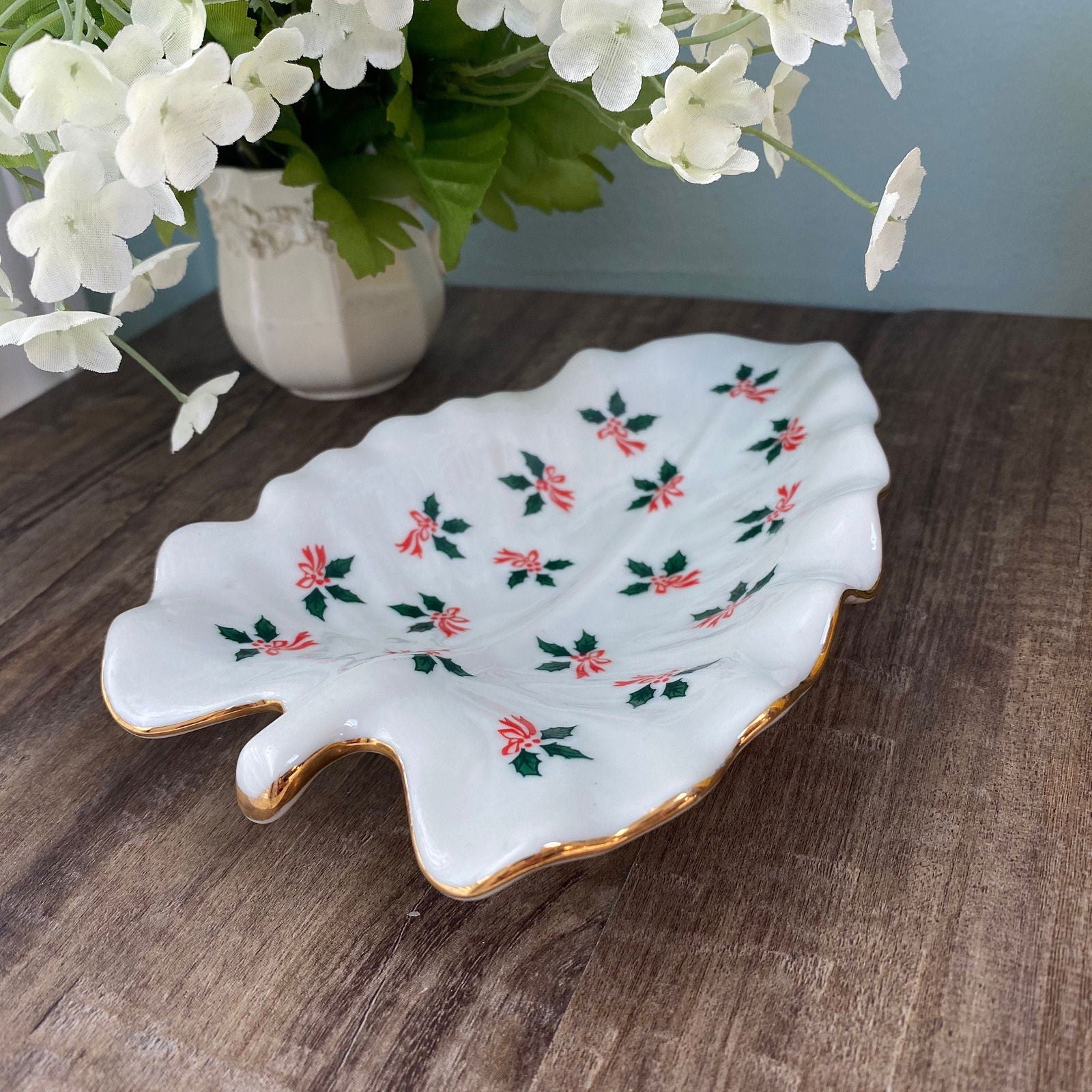 Vintage Lefton White Ceramic Christmas Tree Dish - Duckwells