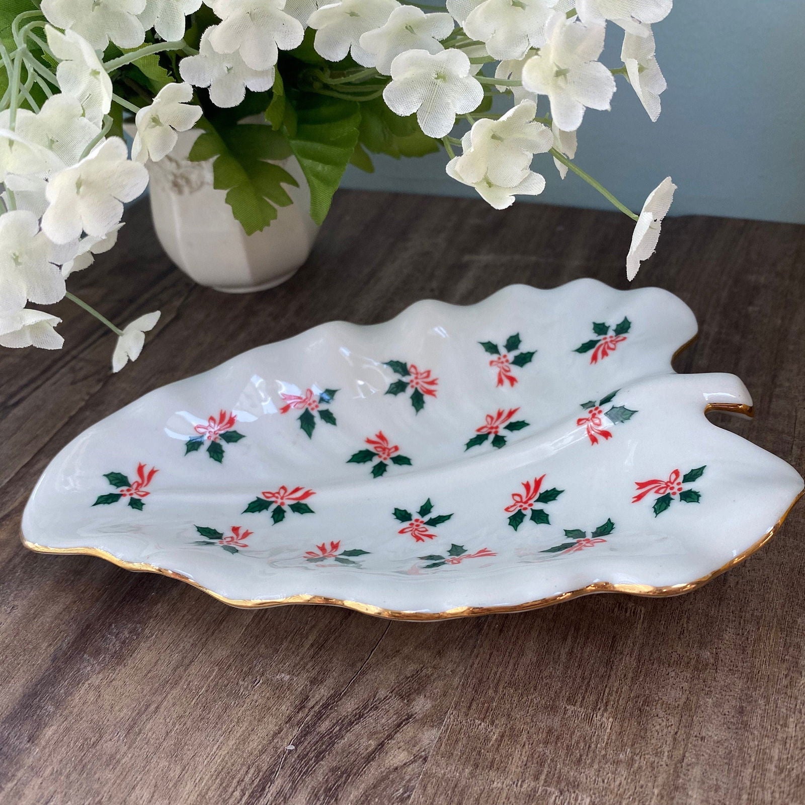 Vintage Lefton White Ceramic Christmas Tree Dish - Duckwells
