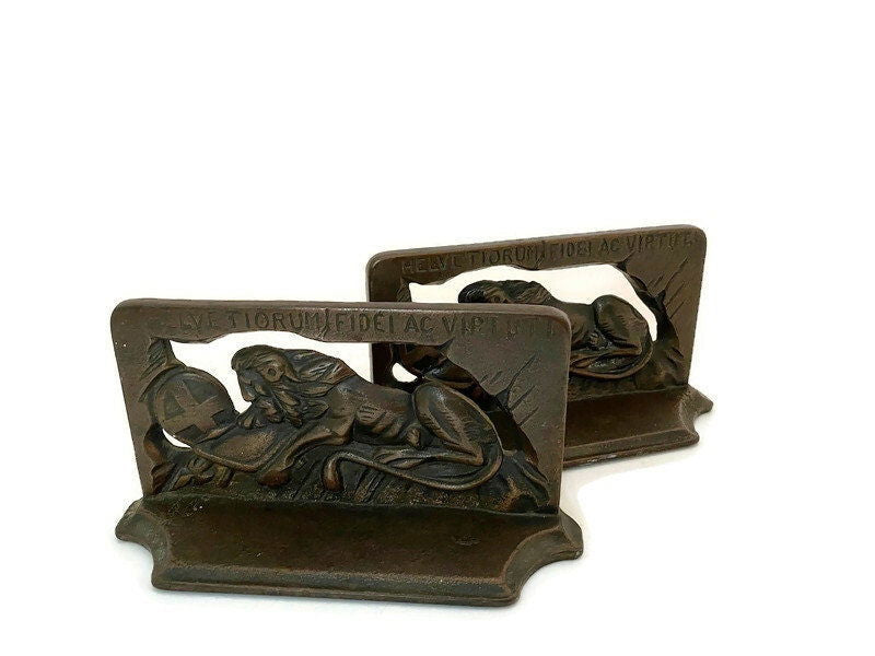 Vintage Lion of Lucerne Bookends - Duckwells