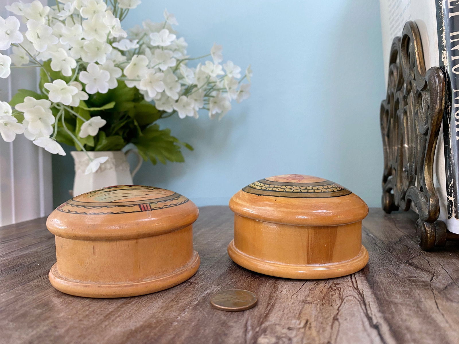 Vintage Nautical Hand Painted Wood Trinket Boxes - Duckwells