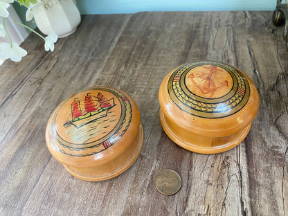 Vintage Nautical Hand Painted Wood Trinket Boxes - Duckwells