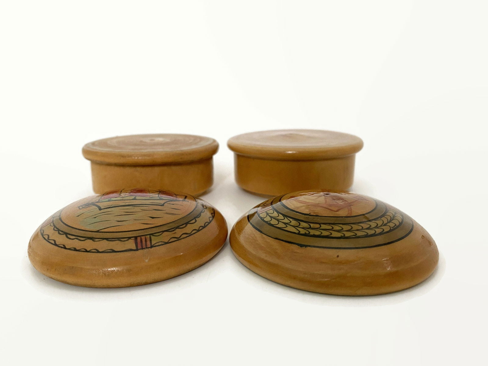 Vintage Nautical Hand Painted Wood Trinket Boxes - Duckwells
