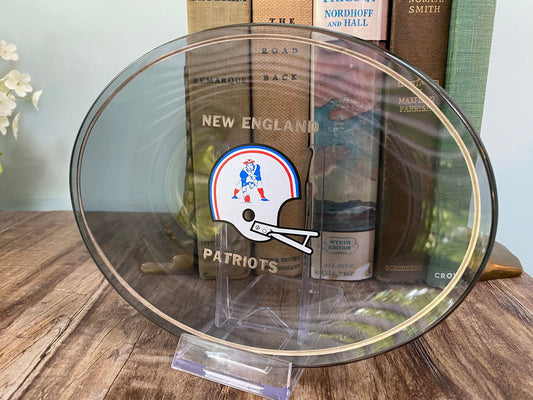 Vintage New England Patriots Smoked Glass Dish by Houze Glass at Duckwells