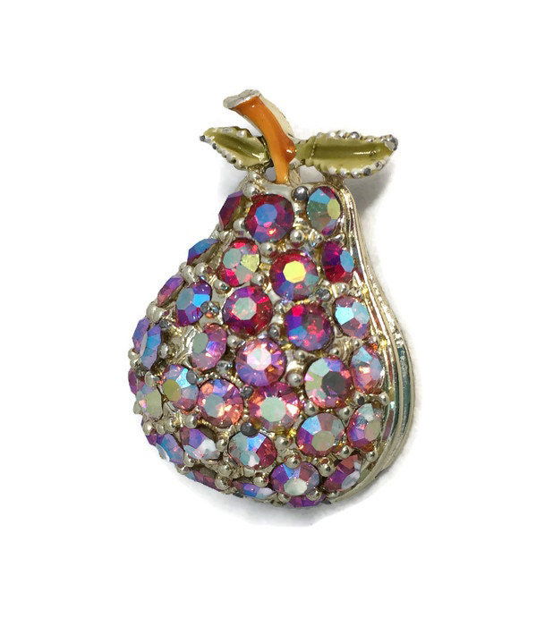 Vintage Pear Rhinestone Brooch Pin at Duckwells