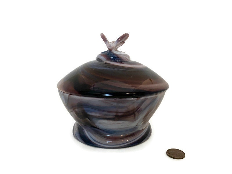 Vintage Purple Slag Glass Bee Box Covered Dish at Duckwells
