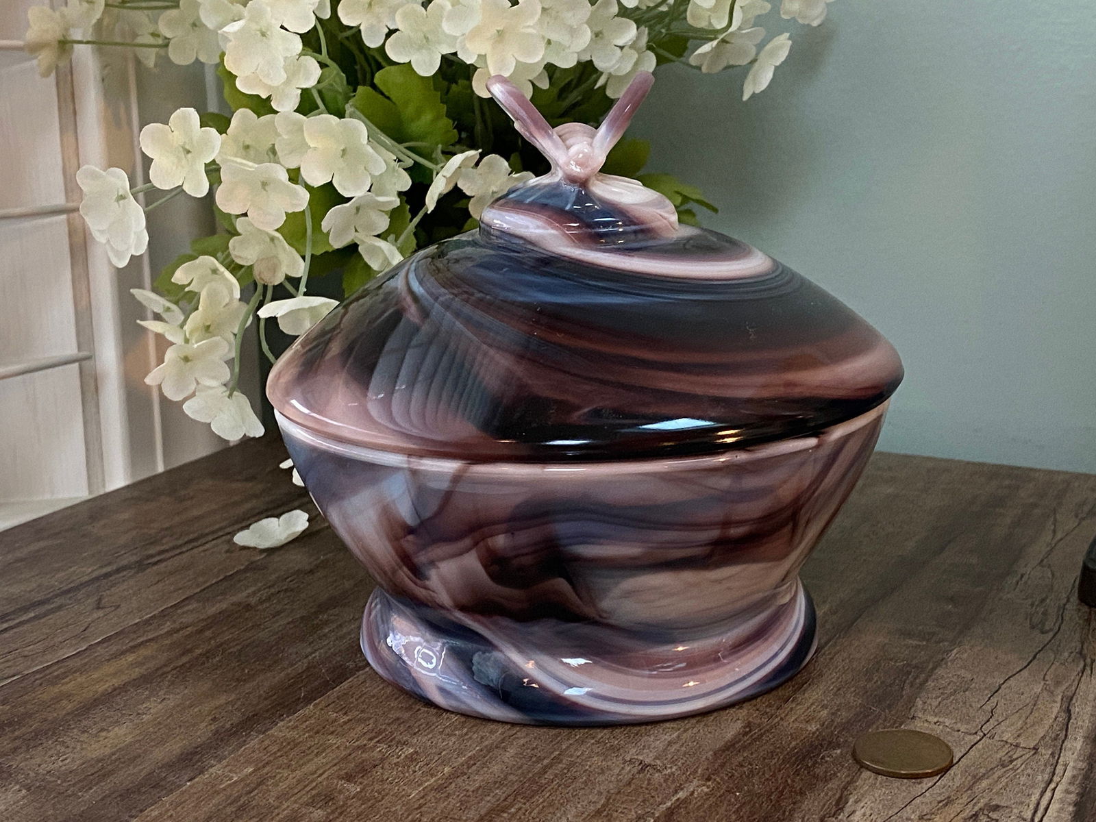 Vintage Purple Slag Glass Bee Box Covered Dish at Duckwells