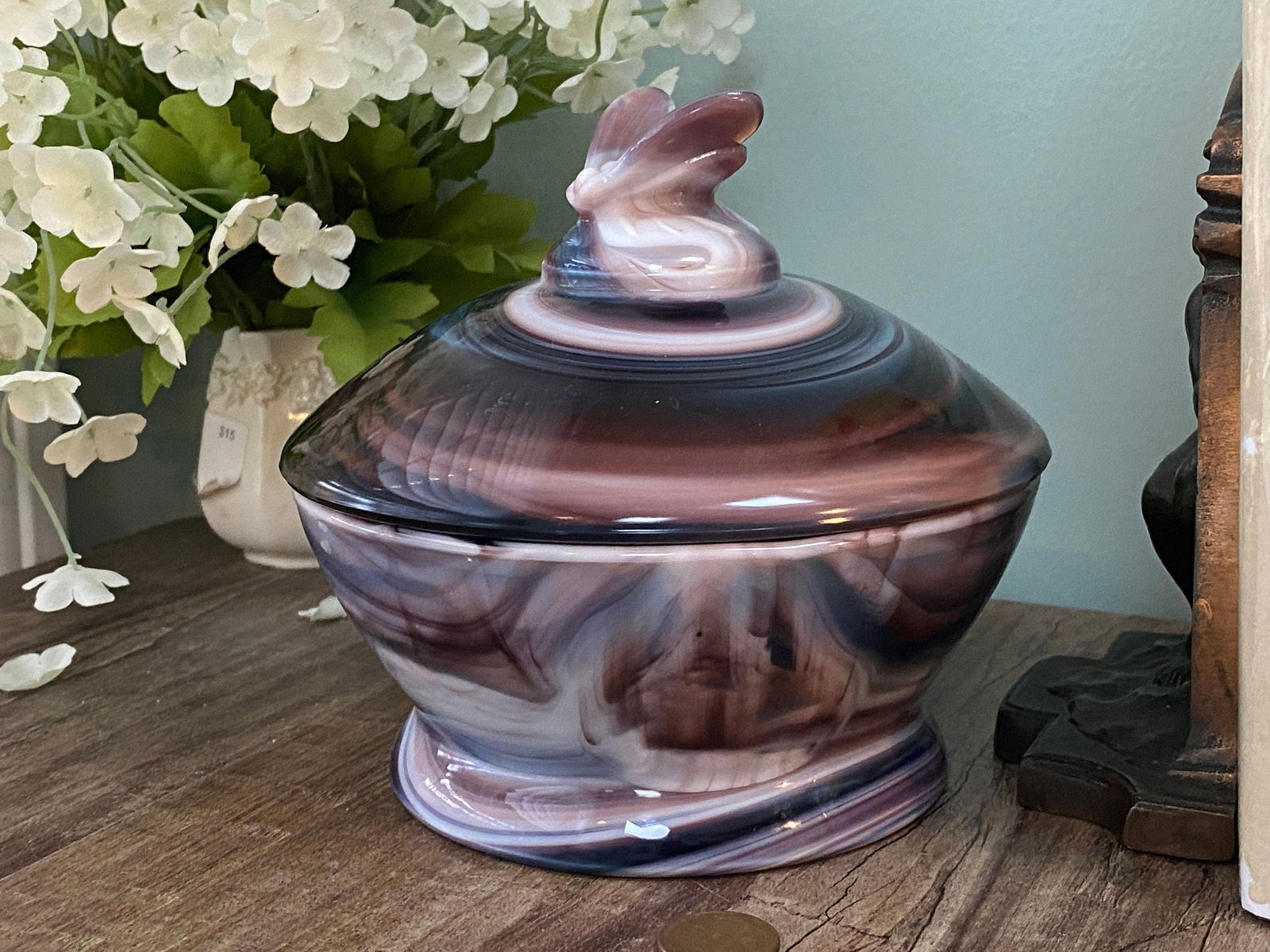 Vintage Purple Slag Glass Bee Box Covered Dish at Duckwells
