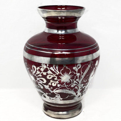 Vintage Red Ruby Glass Vase with Sterling Silver Overlay - Duckwells