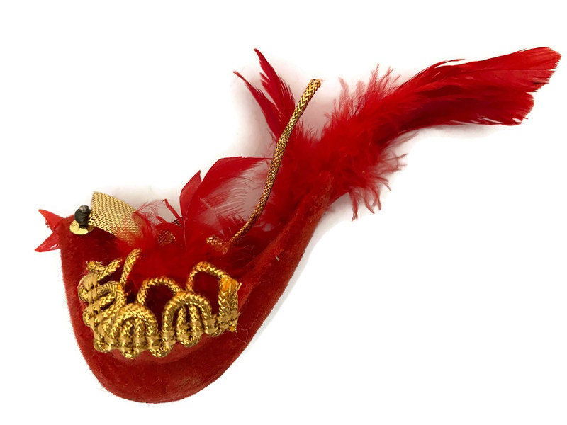 Vintage Red and Gold Birds Holiday Hanging Ornaments - Duckwells