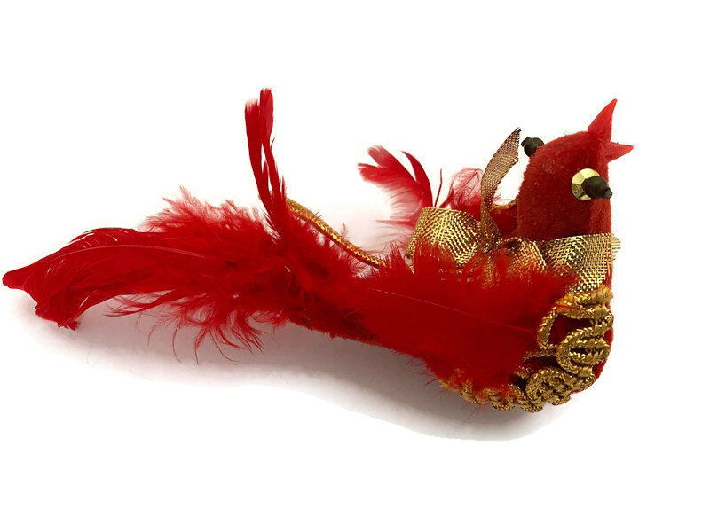 Vintage Red and Gold Birds Holiday Hanging Ornaments - Duckwells