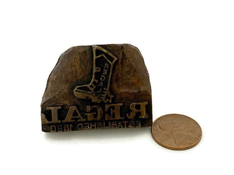 Vintage Regal Western Boot Printers Cast Iron Die Stamp - Duckwells