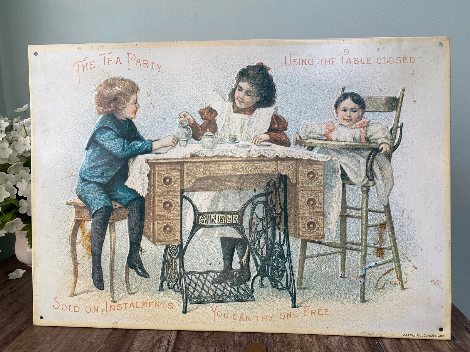 Vintage Retro Singer Sewing Machine Tin Litho Sign - Duckwells