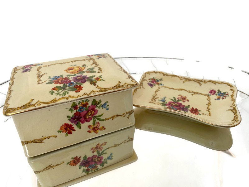 Vintage Royal Winton Grimwades Ceramic Dresser Set - Duckwells