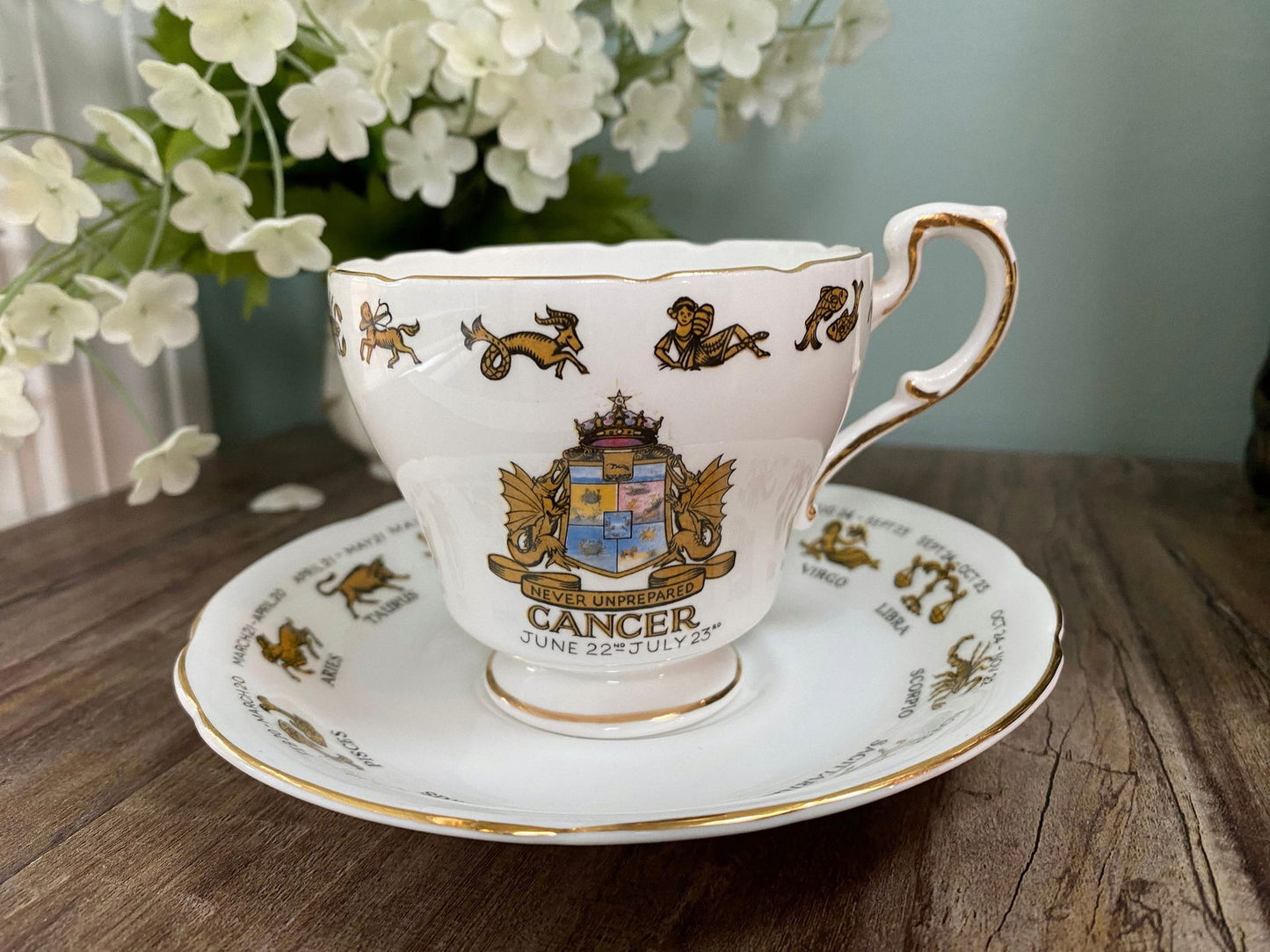 Vintage Signs of the Zodiac Cancer Cup and Saucer - Duckwells