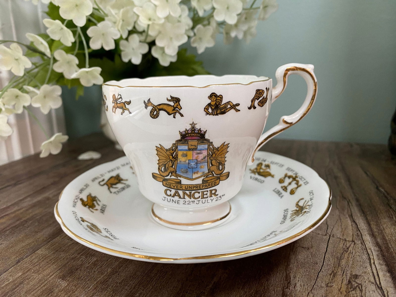 Vintage Signs of the Zodiac Cancer Cup and Saucer - Duckwells