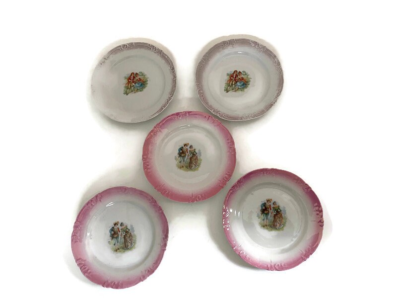Vintage Small Plates with Center Courting Couple - Duckwells