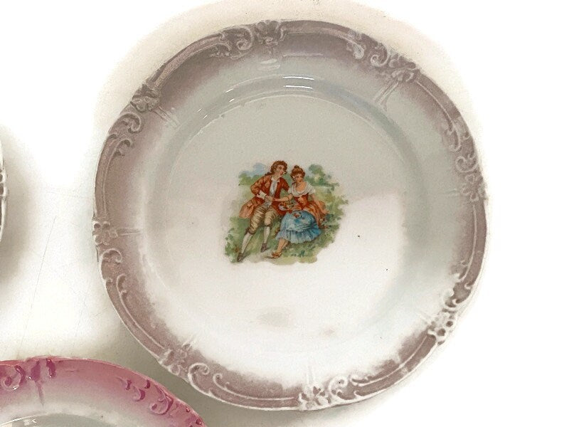 Vintage Small Plates with Center Courting Couple - Duckwells