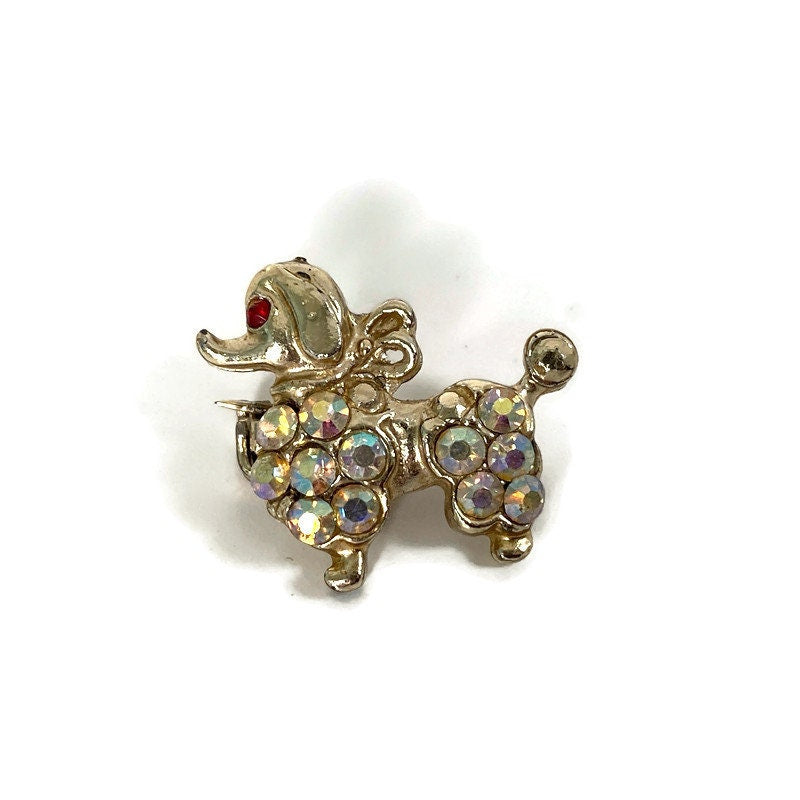 Vintage Small Rhinestone Poodle Brooch Pin - Duckwells