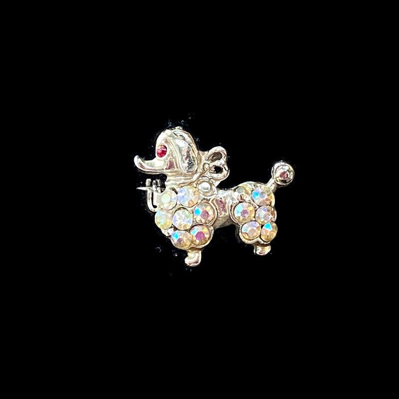 Vintage Small Rhinestone Poodle Brooch Pin - Duckwells