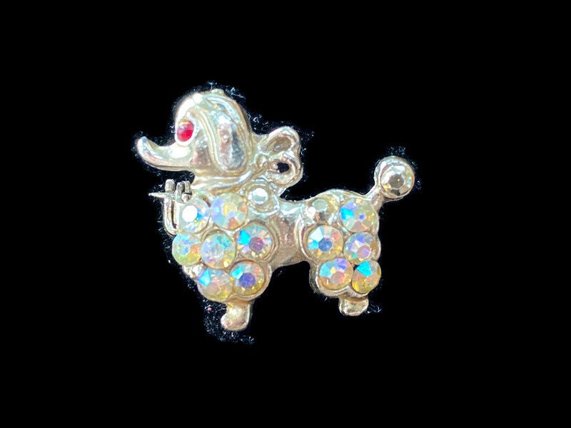 Vintage Small Rhinestone Poodle Brooch Pin - Duckwells