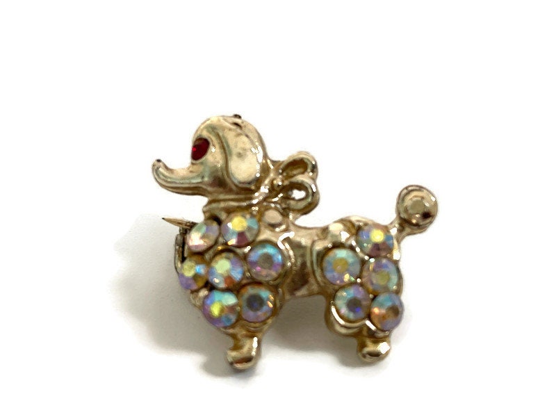 Vintage Small Rhinestone Poodle Brooch Pin - Duckwells