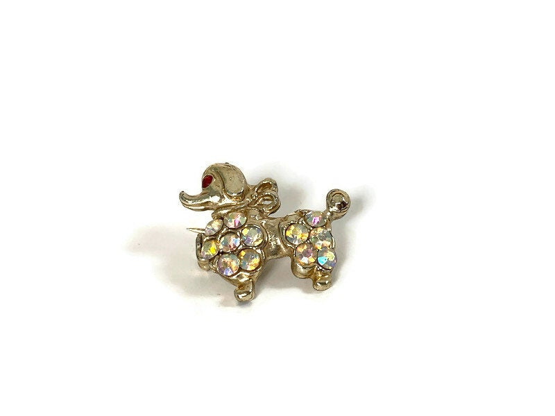 Vintage Small Rhinestone Poodle Brooch Pin - Duckwells