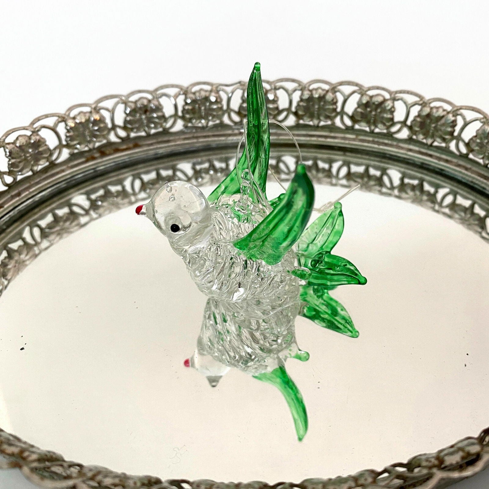 Vintage Spun Glass Christmas Bird Tree Ornament - Duckwells