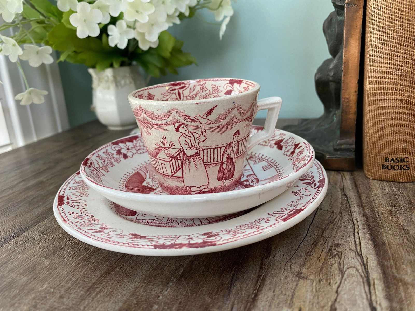 Vintage Staffordshire Demitasse Cup and Saucers in a Chinoiserie Pattern - Duckwells