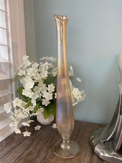 Vintage Thin Opalescent Carnival Glass Swung Vase - Duckwells