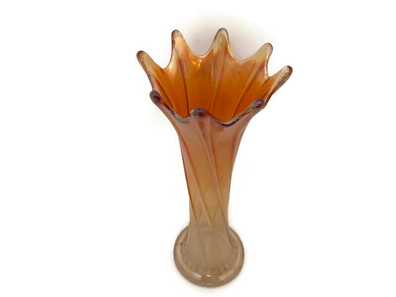 Vintage Thin Ribbed Standard Swung Carnival Glass Vase - Duckwells
