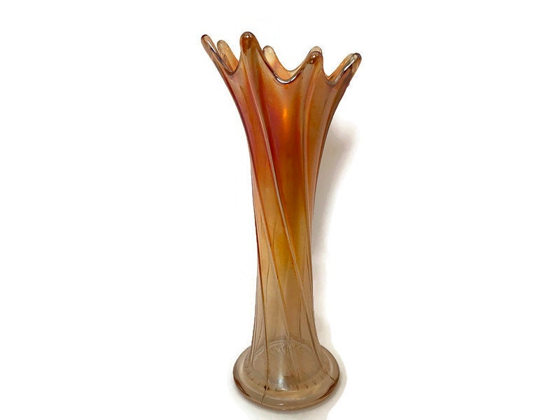 Vintage Thin Ribbed Standard Swung Carnival Glass Vase - Duckwells