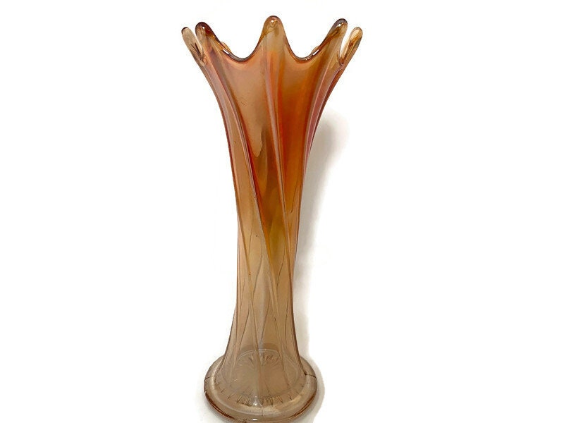 Vintage Thin Ribbed Standard Swung Carnival Glass Vase - Duckwells