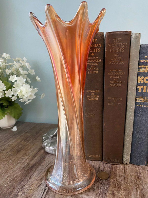 Vintage Thin Ribbed Standard Swung Carnival Glass Vase - Duckwells