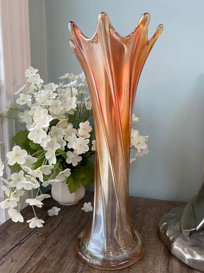 Vintage Thin Ribbed Standard Swung Carnival Glass Vase - Duckwells