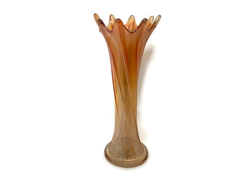 Vintage Thin Ribbed Standard Swung Carnival Glass Vase - Duckwells