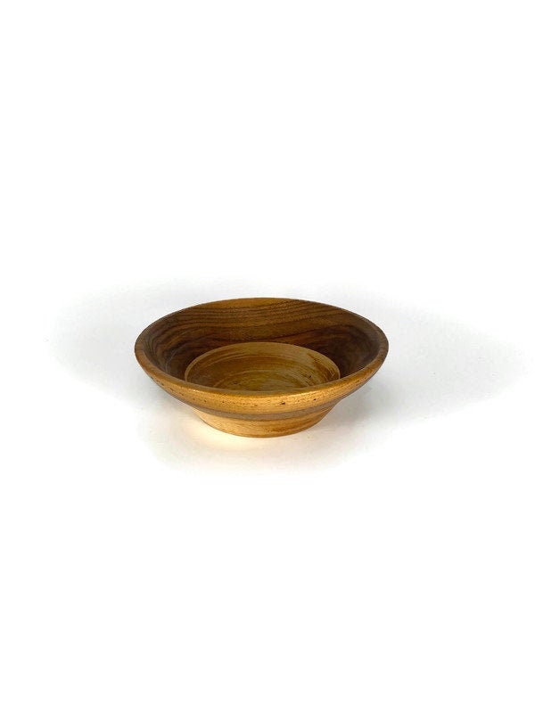 Vintage Turned Walnut and Maple Wood Bowl at Duckwells