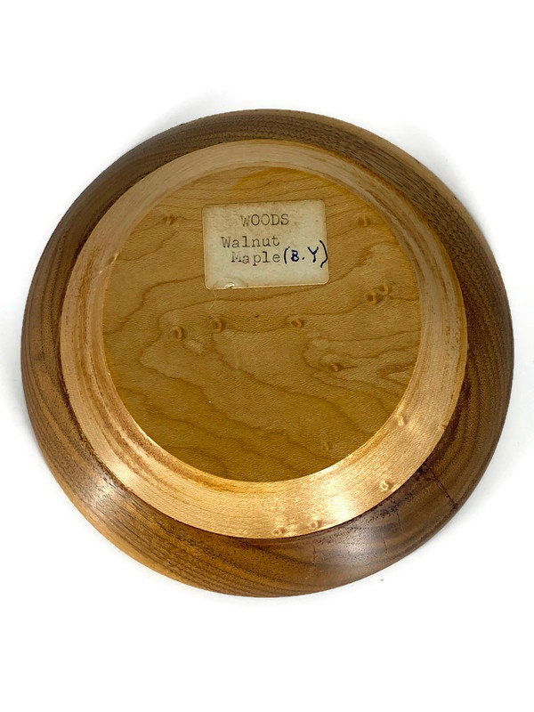 Vintage Turned Walnut and Maple Wood Bowl at Duckwells