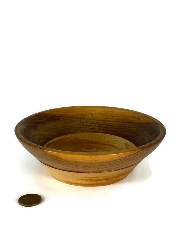 Vintage Turned Walnut and Maple Wood Bowl at Duckwells